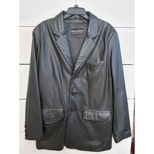 Vintage Wilsons Black Leather Blazer Jacket Coat Size Men's Large Button Up READ